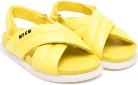 MSGM Kids crossover-strap leather sandals Yellow