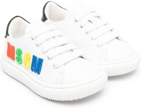 MSGM Kids embroidered-logo leather sneakers White