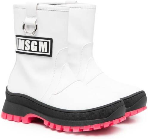 MSGM Kids logo-patch ankle boots White