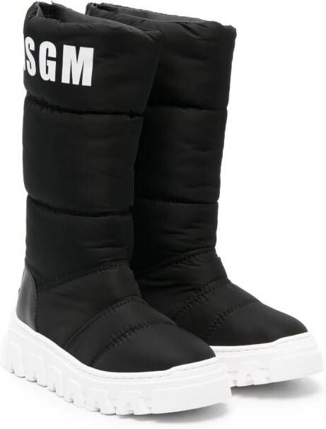 MSGM Kids logo-print knee-length boots Black