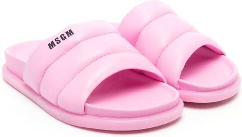 MSGM Kids logo-print quilted sandals Pink