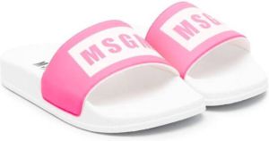 MSGM Kids logo-print slip-on sandals Pink