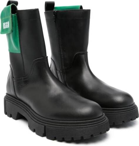 MSGM Kids side-pocket leather boots Black