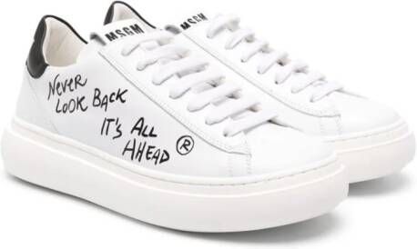 MSGM Kids slogan-print leather sneakers White