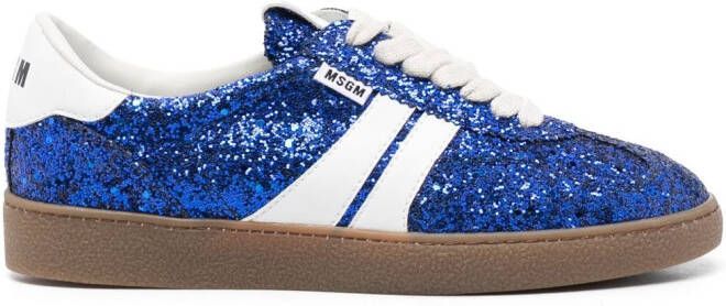 MSGM Retro glitter faux-leather sneakers Blue
