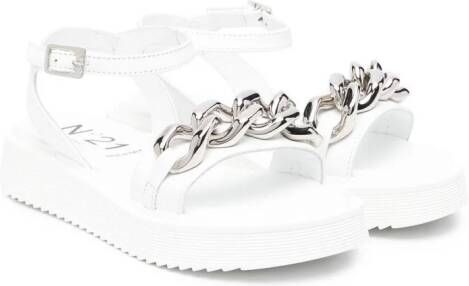 Nº21 Kids chain-embellished buckle sandals White