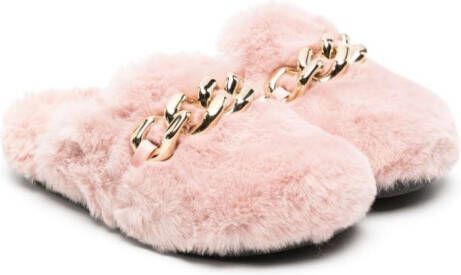 Nº21 Kids faux-fur chain-link slippers Pink