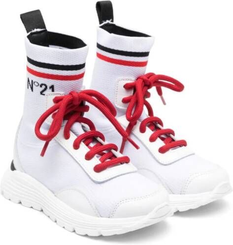 Nº21 Kids logo-print sock-style ankle boots White