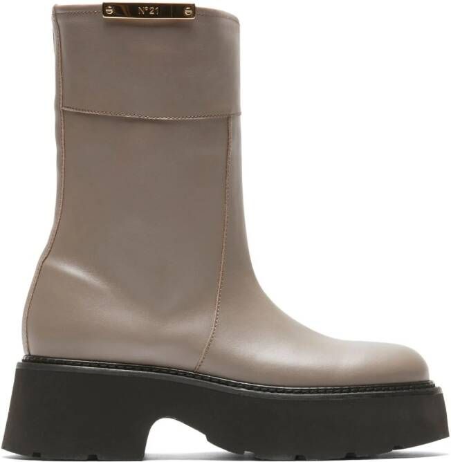 Nº21 logo-plaque leather boots Grey