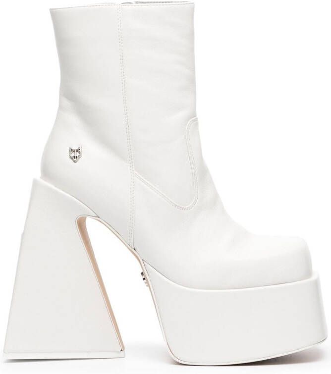 NAKED WOLFE Jane leather platform boots White