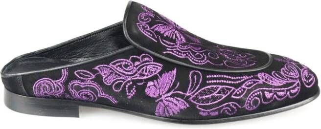 Needles Papillon embroidered suede slippers Black