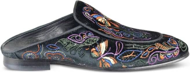 Needles Papillon embroidered velvet slippers Black