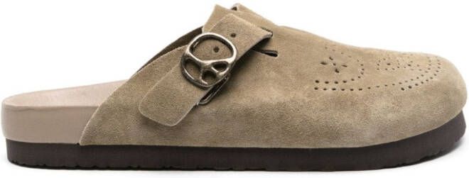 Needles punch-hole detailing suede slippers Green