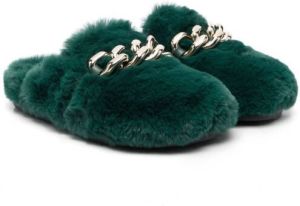 Nº21 Kids chain-detail faux fur slippers Green