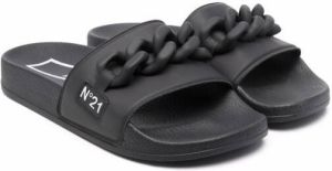 Nº21 Kids chain-detail open-toe slides Black