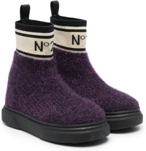 Nº21 Kids logo-intarsia knitted ankle boots Purple