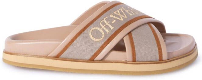 Off-White criss-cross leather slides Neutrals