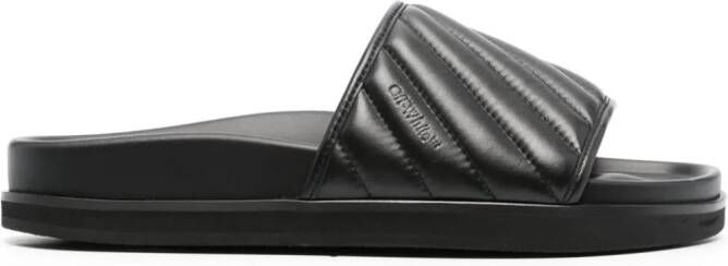 Off-White Diag-stripe leather slides Black