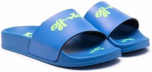 Off-White Kids logo-print pool slides Blue