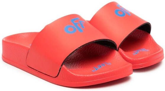Off-White Kids Off graphic-print pool slides Red