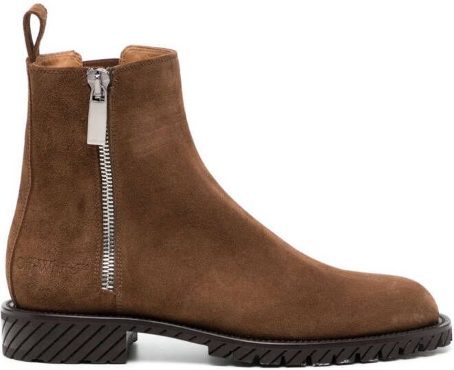 Off-White logo-debossed suede ankle boots Brown