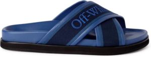 Off-White logo-intarsia leather slides Blue