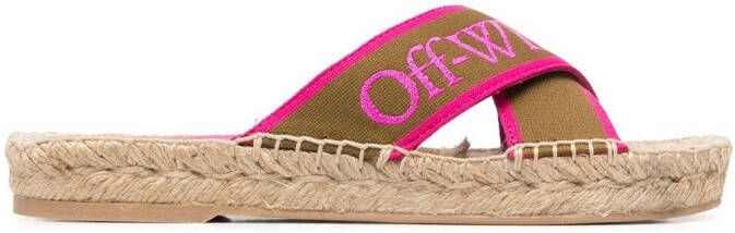 Off-White logo-strap raffia sole sandals Green