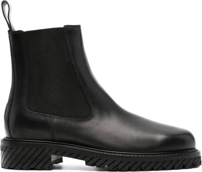 Off-White round-toe leather ankle boots Black