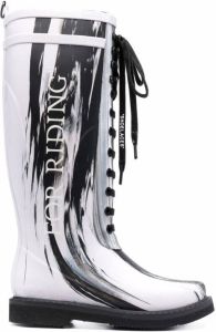 Off-White slogan-print metallic rubber boots
