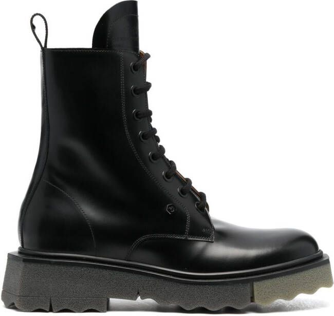 Off-White sponge-sole leather combat boots Black