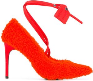 Off-White textured style ankle strap pumps Orange