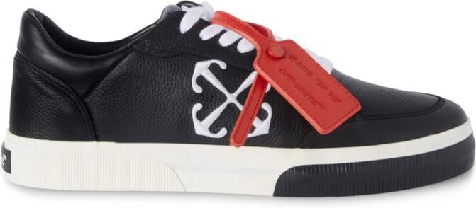 Off-White Vulcanized contrasting-tag leather sneakers Black