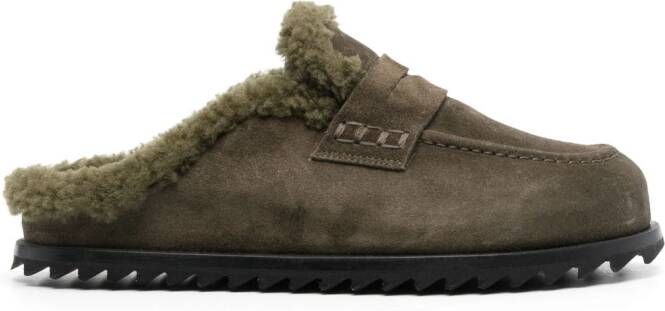 Officine Creative penny slot shearling loafers Green