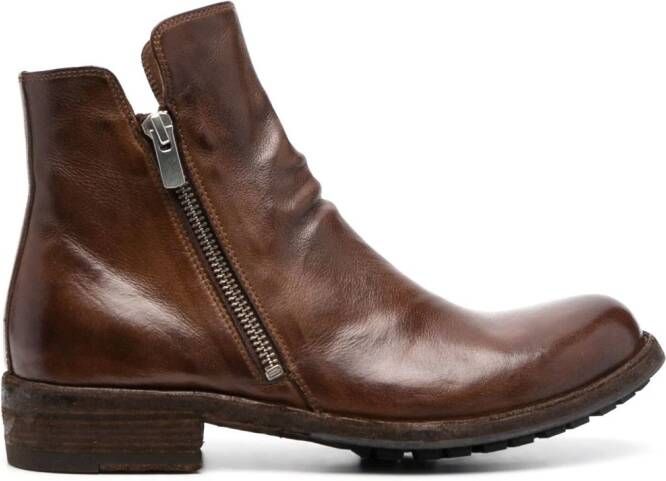 Officine Creative round-toe leather boots Brown