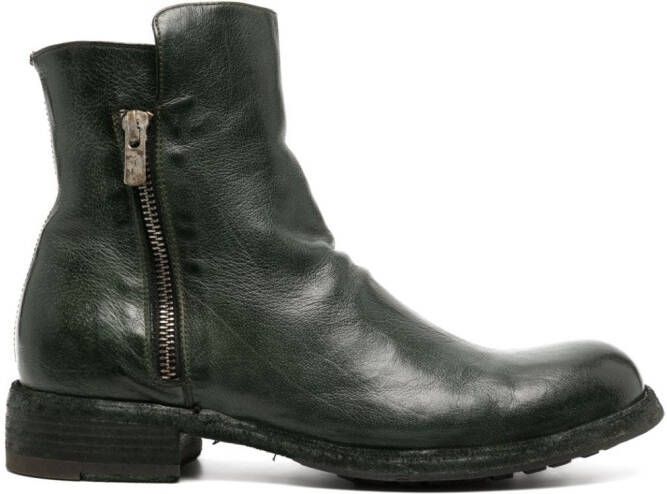 Officine Creative round-toe leather boots Green