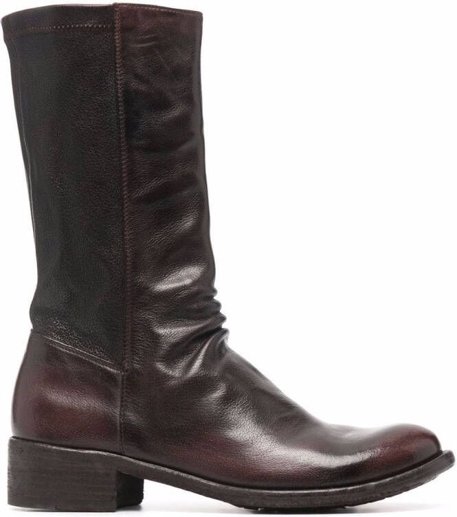 Officine Creative ruched-detailing zip-up leather boots Brown