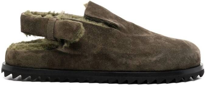 Officine Creative shearling-trimmed suede mules Green