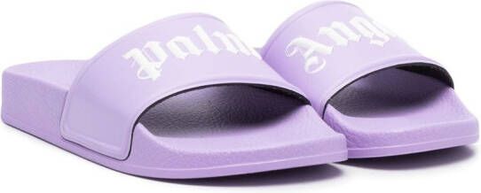 Palm Angels Kids logo-print open-toe sliders Purple