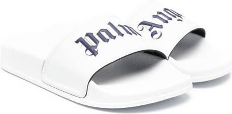 Palm Angels Kids logo-print open-toe slides White