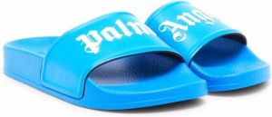 Palm Angels Kids logo-print slides Blue