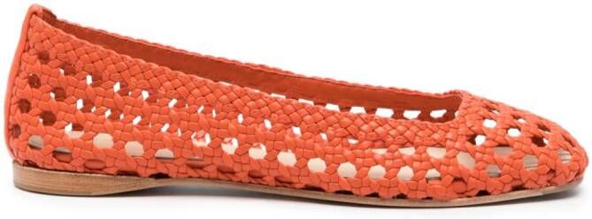 Paloma Barceló open-knit leather ballerina shoes Orange