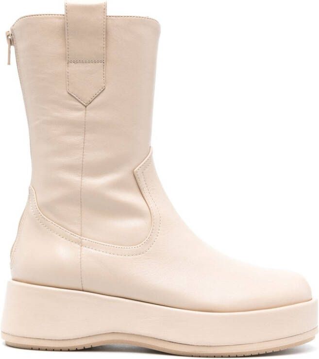 Paloma Barceló panelled leather mid-calf boots Neutrals