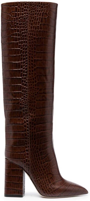Paris Texas 100mm crocodile-effect leather knee-high boots Brown