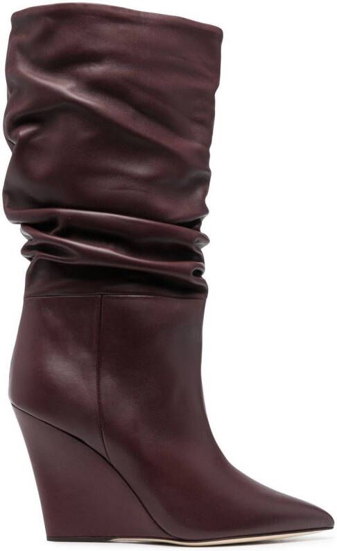 Paris Texas 100mm leather gathered-design wedge boots Purple