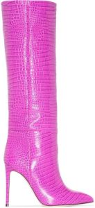 Paris Texas 105mm crocodile-effect knee boots Pink