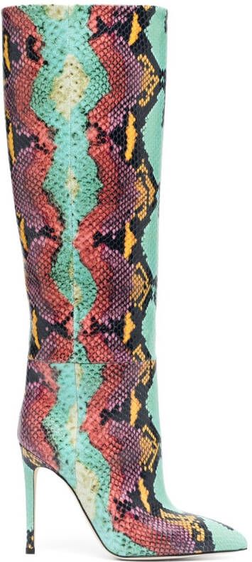 Paris Texas 105mm crocodile-embossed knee boots Green