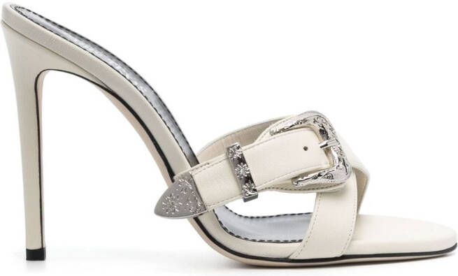 Paris Texas buckled leather mules White