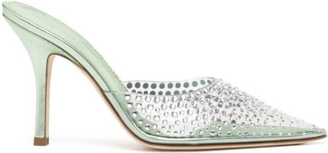 Paris Texas Hollywood 95mm crystal-embellished mules Green