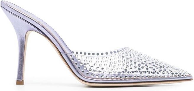 Paris Texas 95mm Hollywood crystal-embellished mules Purple