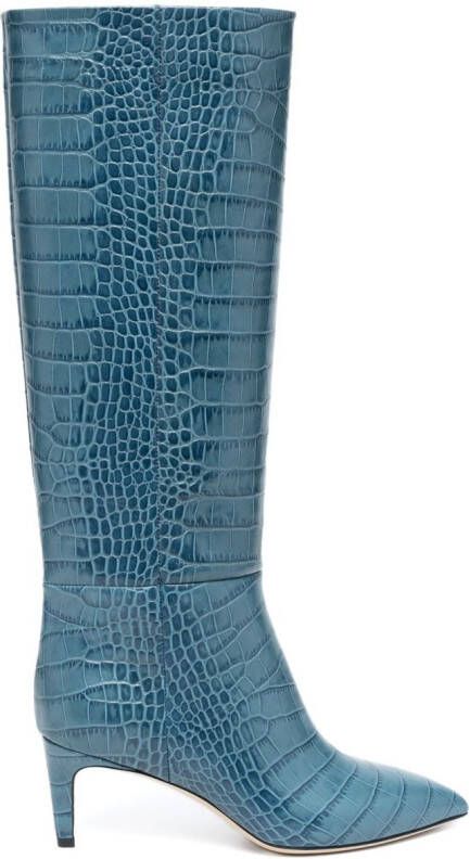 Paris Texas pointed-toe 60mm crocodile-effect leather boots Blue